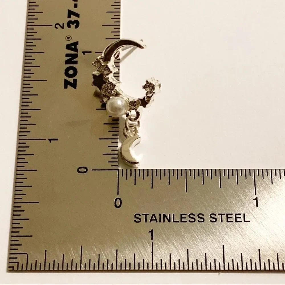 Silver Mini Crescent Moon Chain Earrings